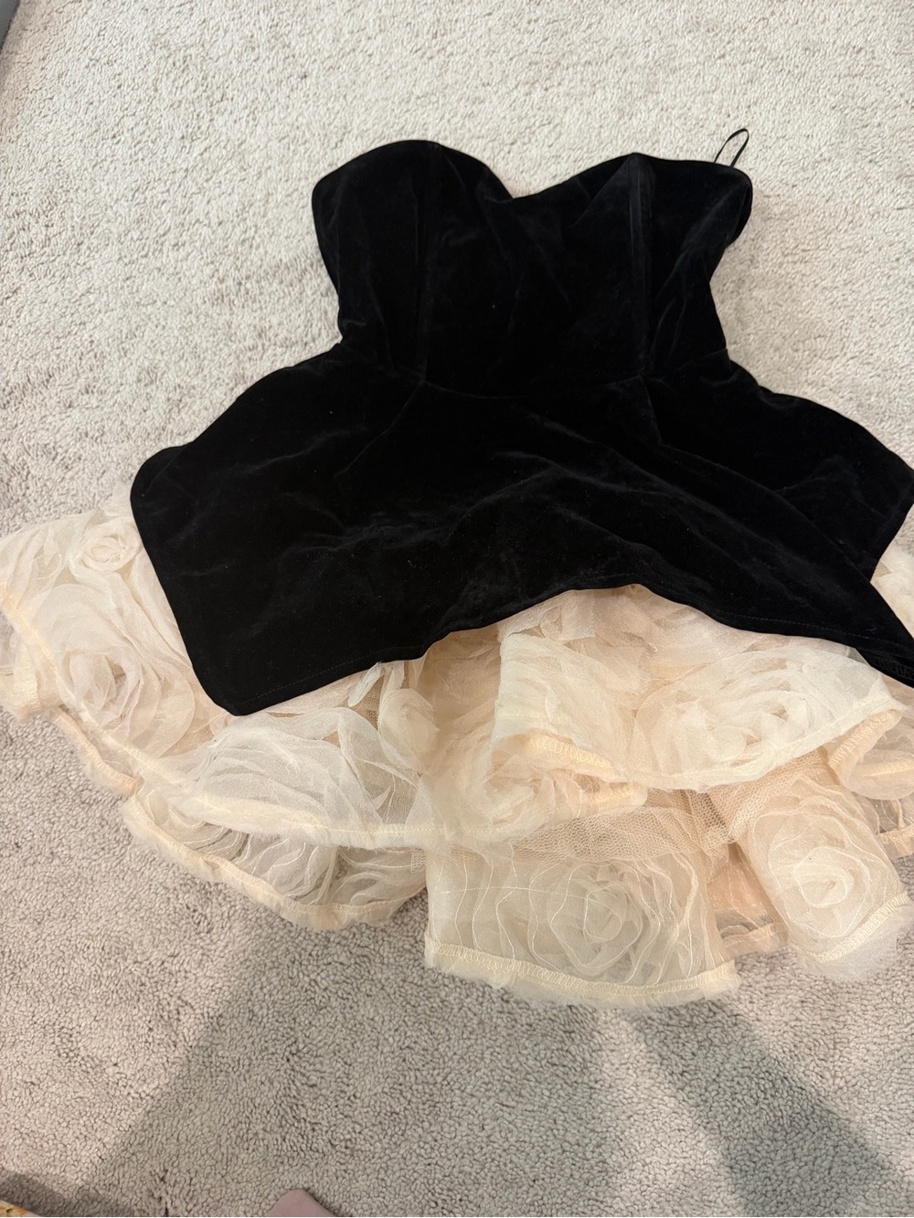Fashion Nova Black Velvet & Cream Tulle Mini Dress